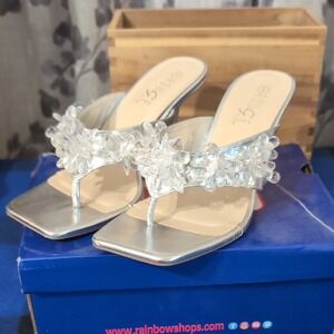 Rouge! Silver Jeweled Thong Heel Sandals